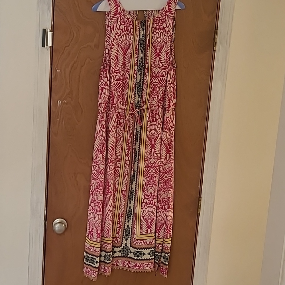 LOFT Pink and Yellow Patterned Sleeveless Dress